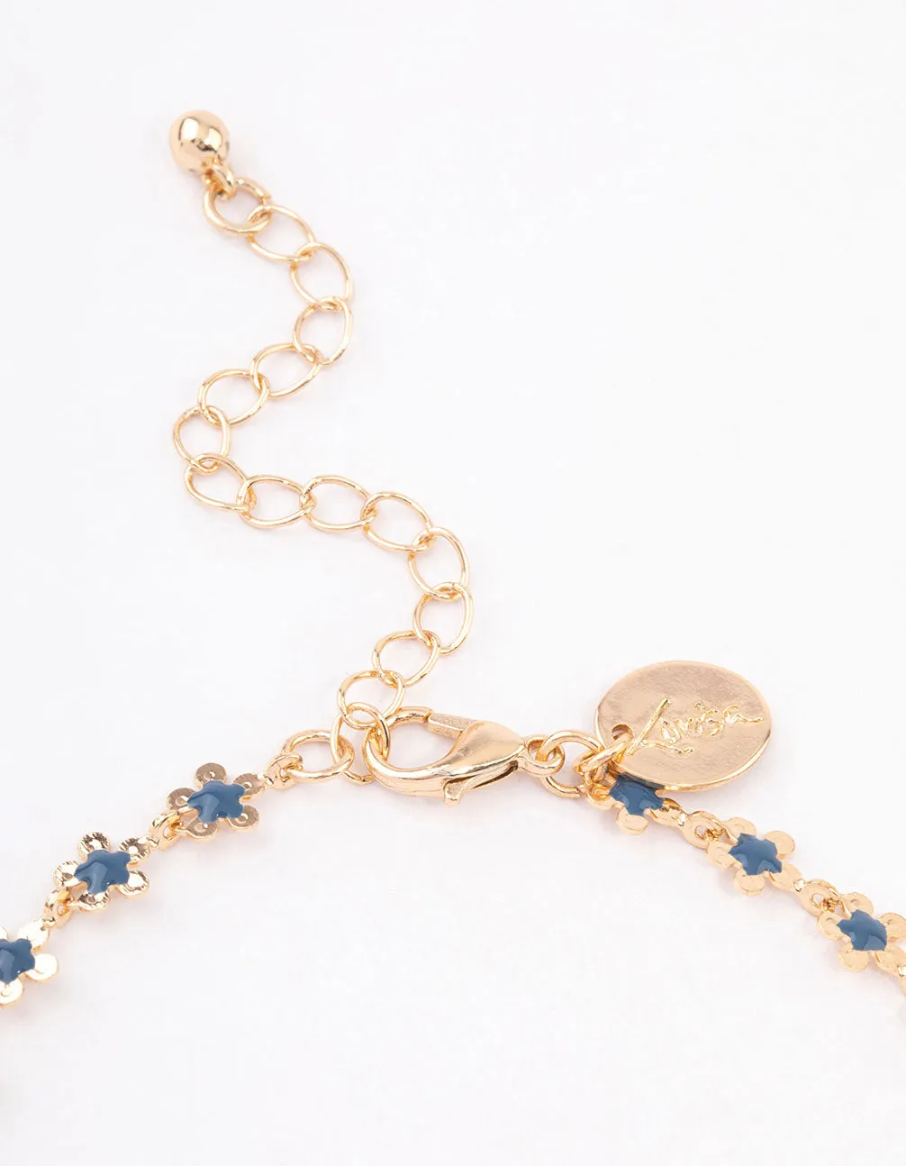 Gold Mini Blue Flower Chain Anklet