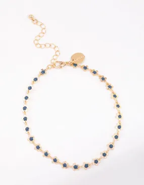 Gold Mini Blue Flower Chain Anklet