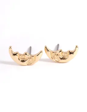 Gold Moon Face Stud Earrings