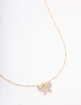 Gold Pave Ball Chain Butterfly Necklace