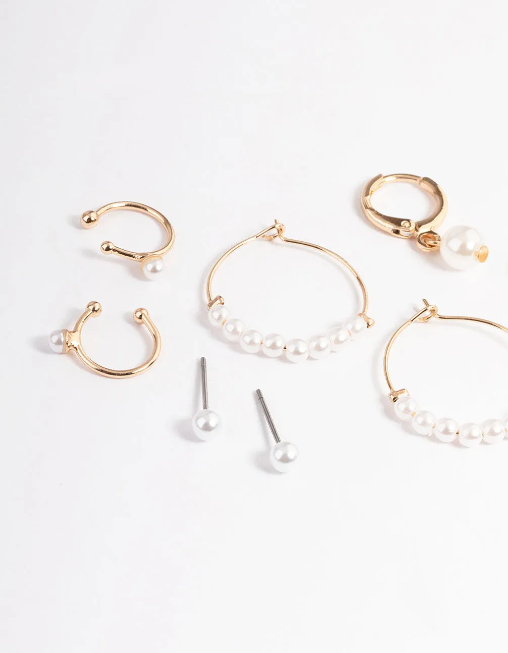 Gold Pearl Charm Hoop Earrings 4-Pack