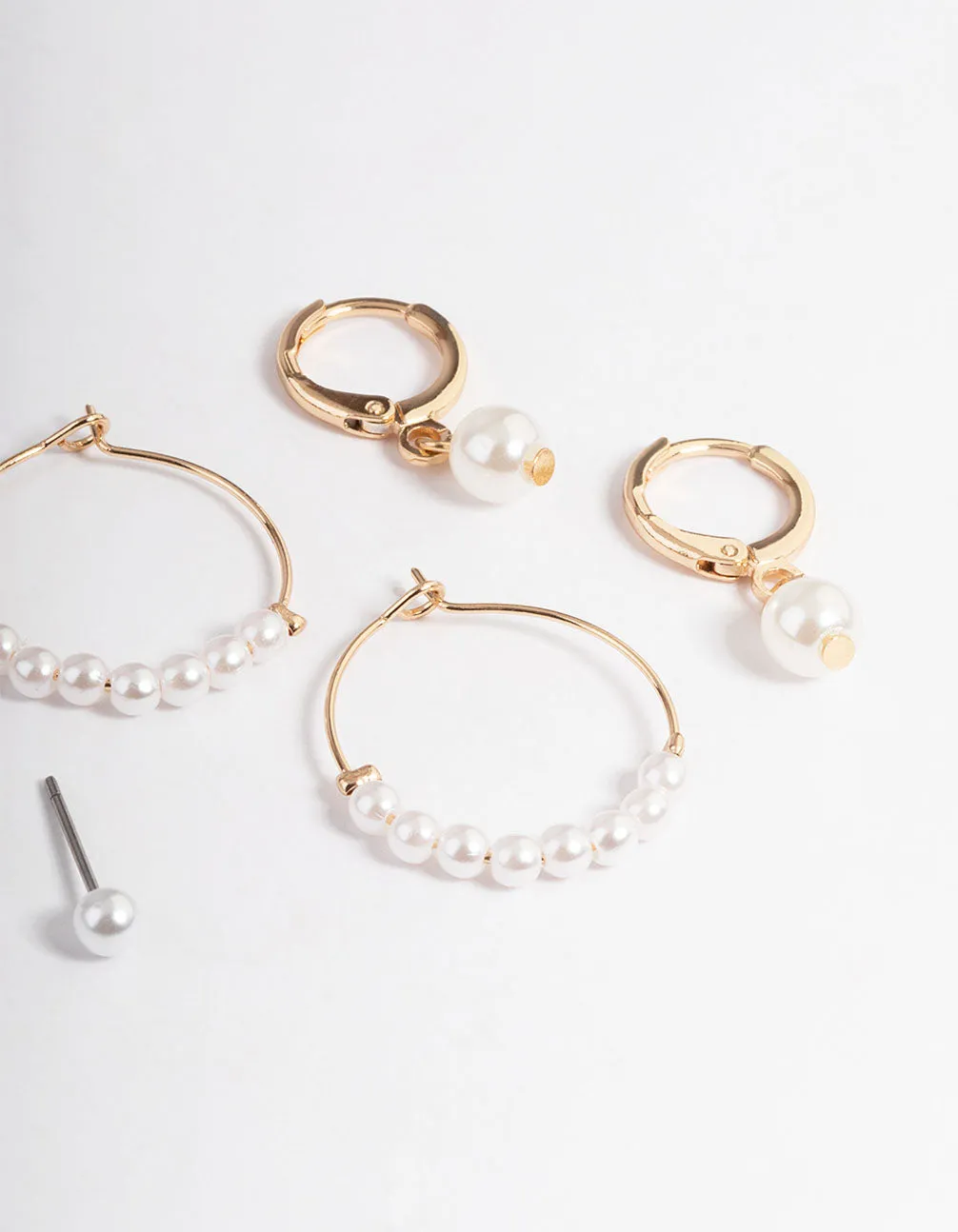 Gold Pearl Charm Hoop Earrings 4-Pack