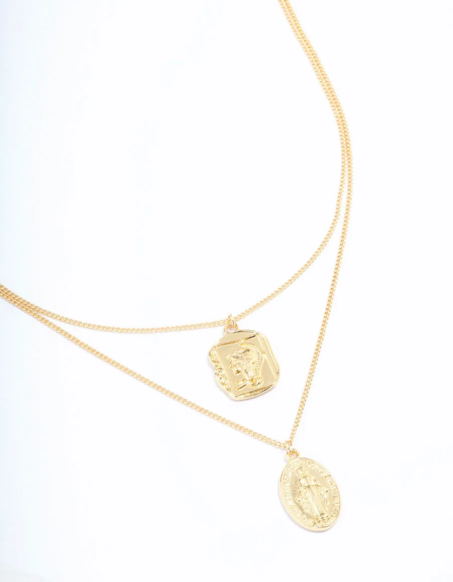 Gold Plated Coin Pendant Layered Necklace