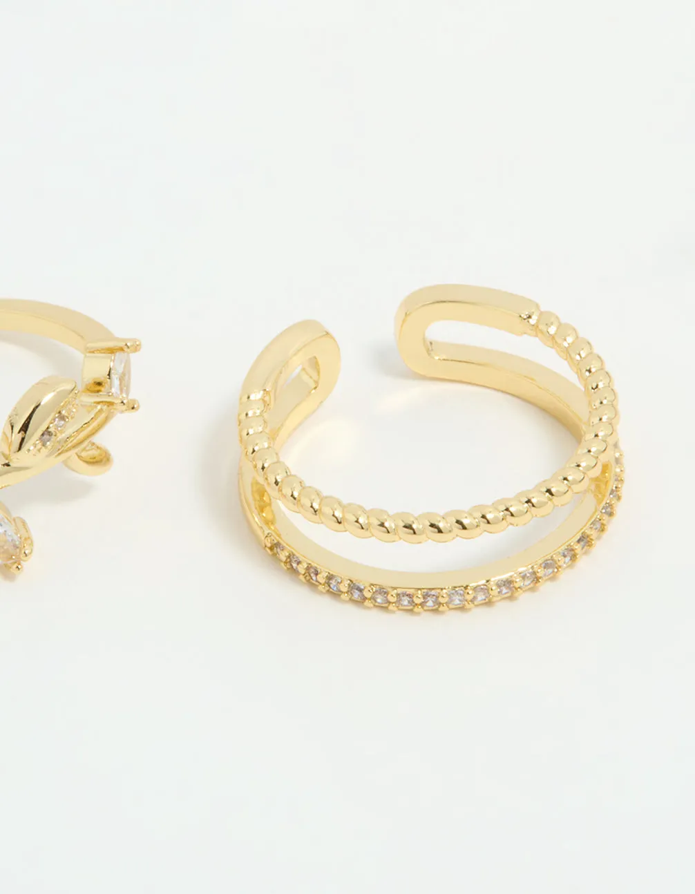 Gold Plated Cubic Zirconia Leafy Station Rings 3-Pack