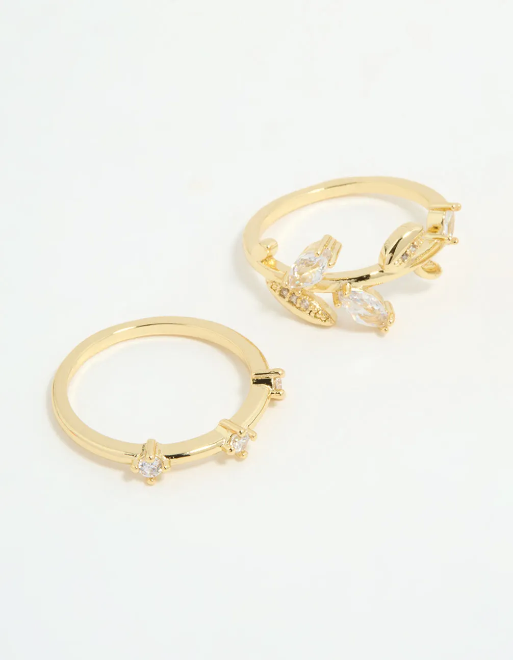 Gold Plated Cubic Zirconia Leafy Station Rings 3-Pack