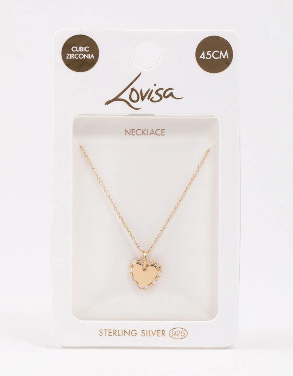 Gold Plated Sterling Silver Baguette Heart Necklace