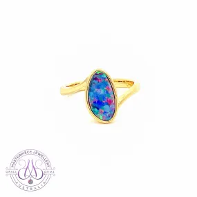 Gold plated Sterling Silver cross over oval Opal doublet ring