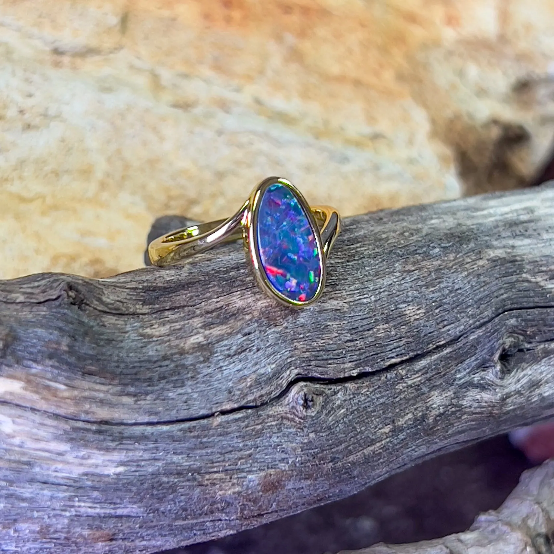 Gold plated Sterling Silver cross over oval Opal doublet ring