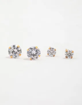 Gold Plated Sterling Silver Cubic Zirconia Stud Pack