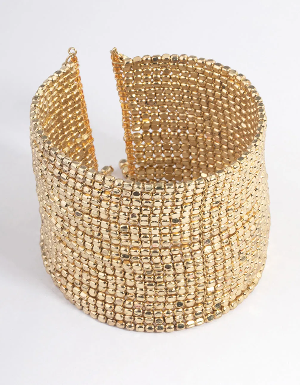 Gold Small Beaded Cuff Bangle