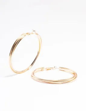 Gold Textured Twist Hoop Earrings