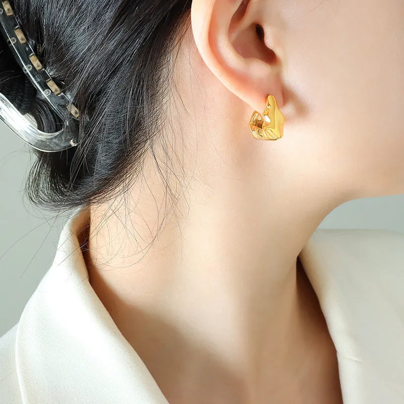 Golden Geometric Embossed Earrings - Unique Design Neutral Style