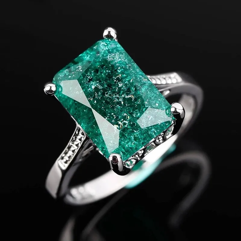 Green Rectangular Zircon Ring Women Jewelry Birthday Gift Jewelry