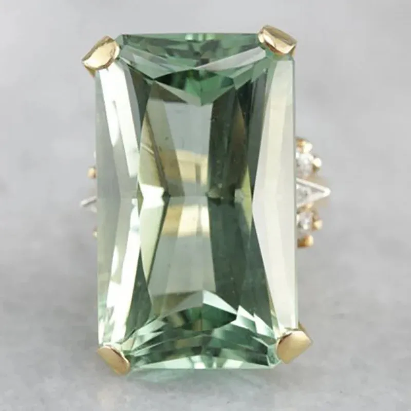 Green Rectangular Zircon Ring Women Jewelry Birthday Gift Jewelry