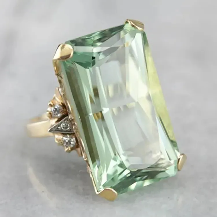 Green Rectangular Zircon Ring Women Jewelry Birthday Gift Jewelry