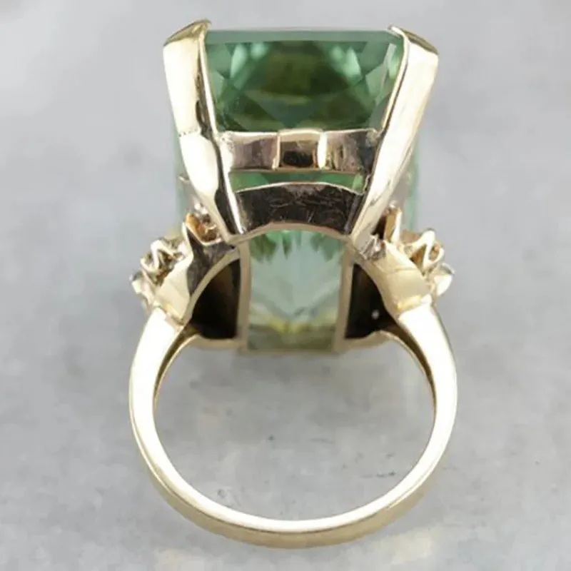 Green Rectangular Zircon Ring Women Jewelry Birthday Gift Jewelry