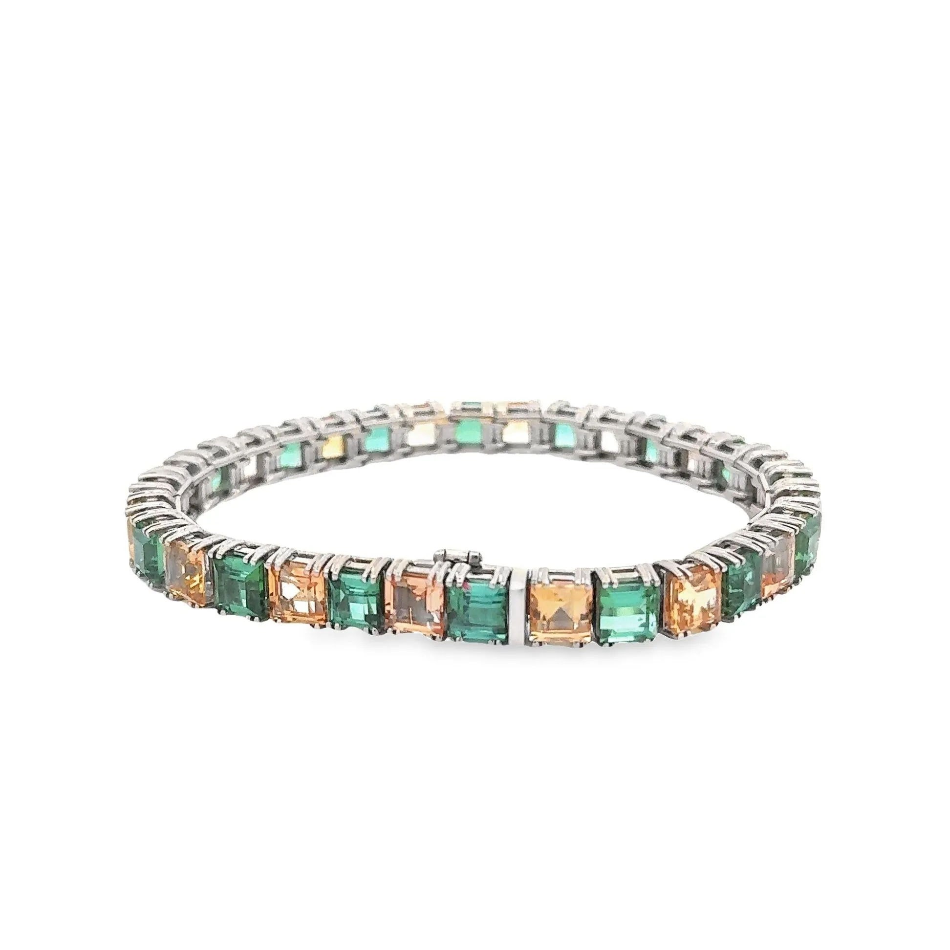 Green Tourmaline & Imperial Topaz 18K White Gold Line Bracelet