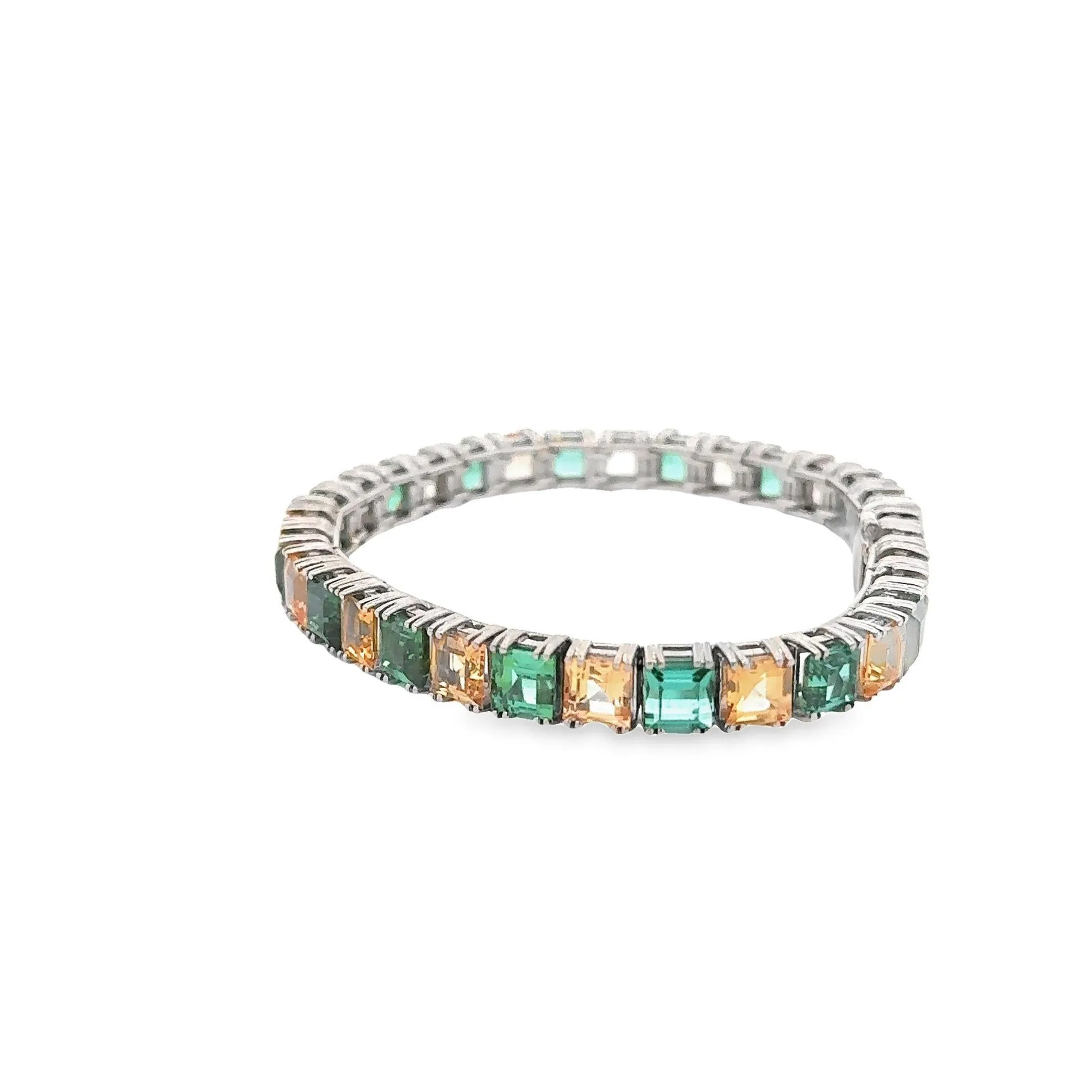 Green Tourmaline & Imperial Topaz 18K White Gold Line Bracelet