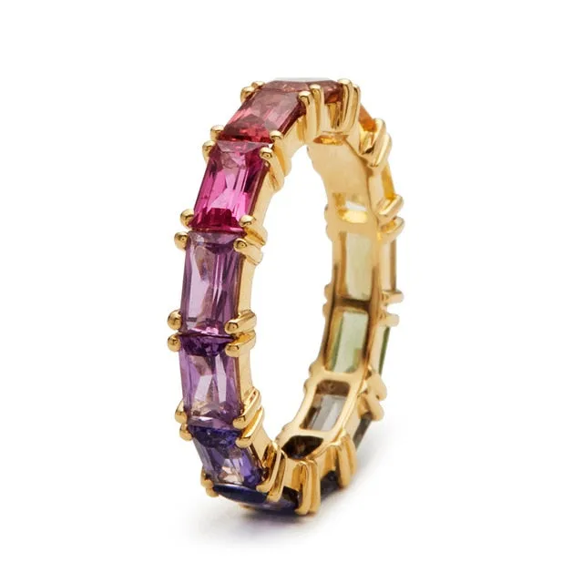 Huitan 5 Colors Shiny Cubic Zircon Women Rings / Gold Color Female Daily Wear Stylish Colorful Rings