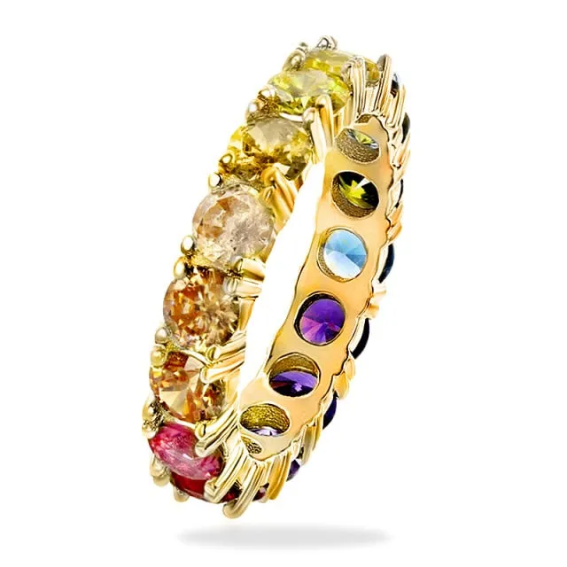 Huitan 5 Colors Shiny Cubic Zircon Women Rings / Gold Color Female Daily Wear Stylish Colorful Rings