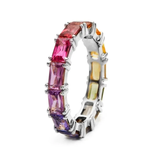 Huitan 5 Colors Shiny Cubic Zircon Women Rings / Gold Color Female Daily Wear Stylish Colorful Rings