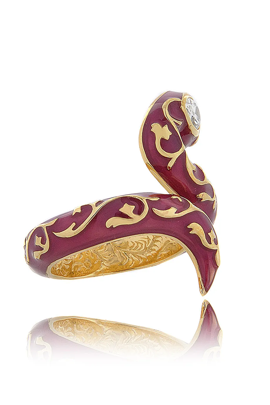 ISHARYA SERPENT Fuchsia Enamel Ring