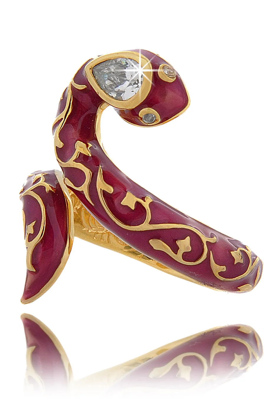 ISHARYA SERPENT Fuchsia Enamel Ring