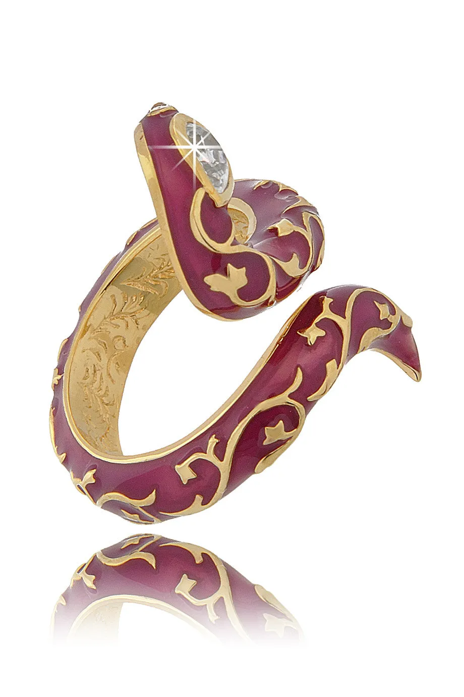 ISHARYA SERPENT Fuchsia Enamel Ring