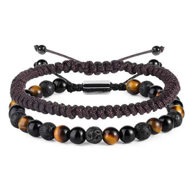 JSJOY Brown Tiger Eye Beaded Bracelets for Men Boys Bracelet