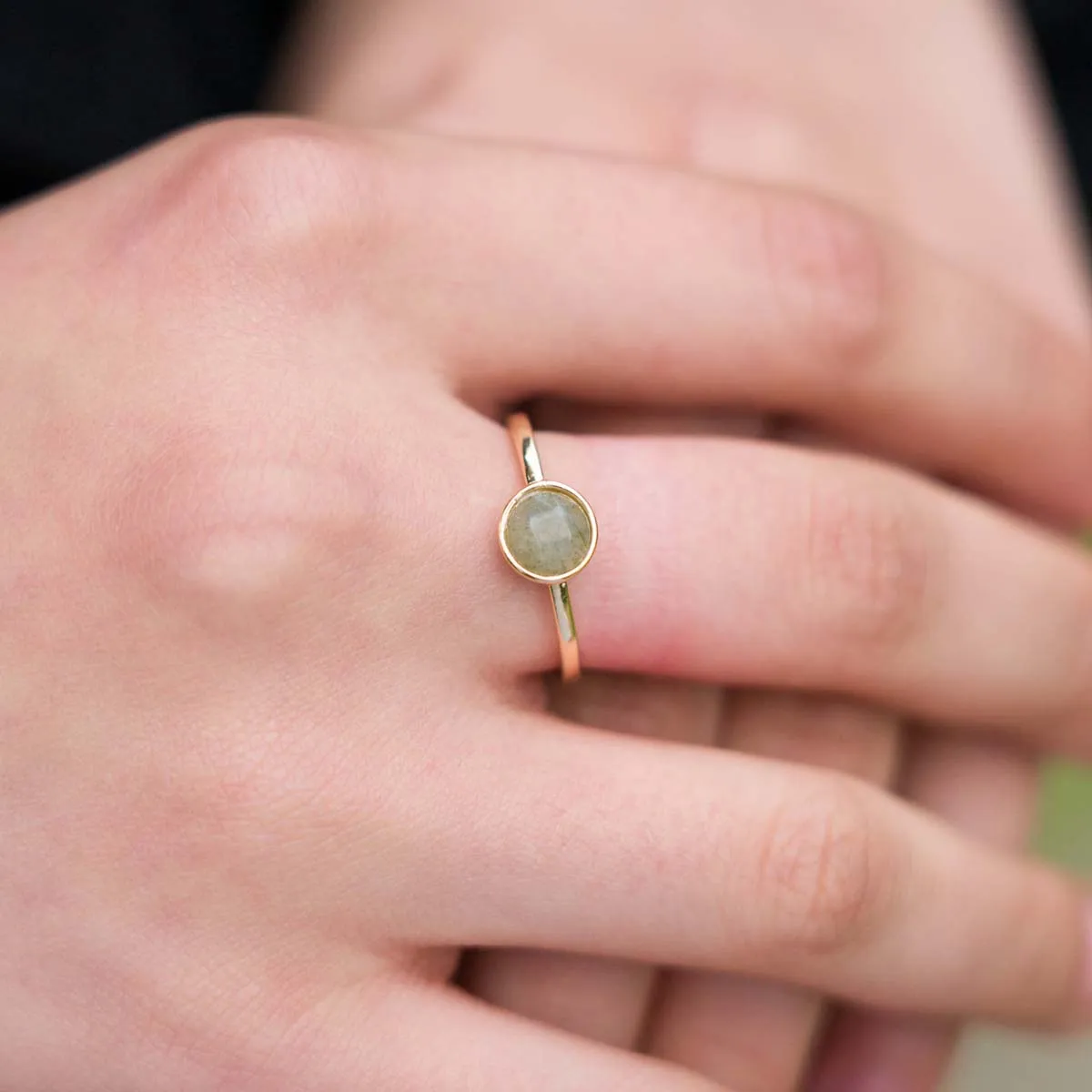 Labradorite Gem Stone Ring Size 17 In Gold-Tone