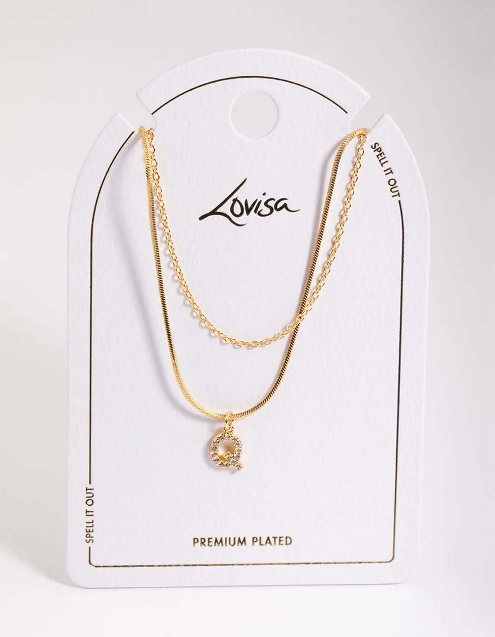 Letter Q Gold Plated Layered Diamante Initial Necklace