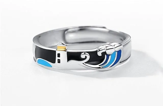 Lighthouse Seagull Couple Ring Resizable Opening Romantic Couple Rings