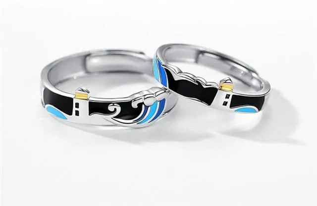 Lighthouse Seagull Couple Ring Resizable Opening Romantic Couple Rings