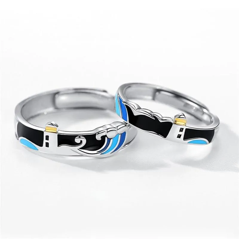 Lighthouse Seagull Couple Ring Resizable Opening Romantic Couple Rings