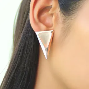 Long Triangular Moonstone Rose Gold-Toned Stud Earrings