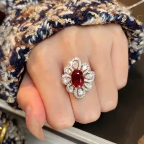 Luxurious Floral Red Ruby Ring Women Wedding Engagement Jewelry