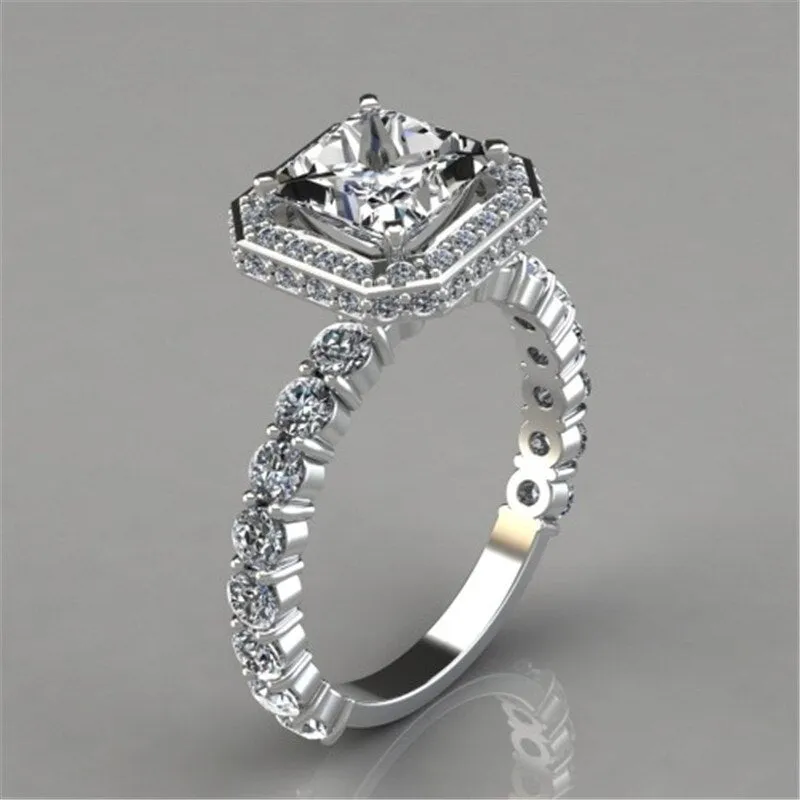 Luxury Gemtone Engagement Silver Ring For Women Wedding Jewelry