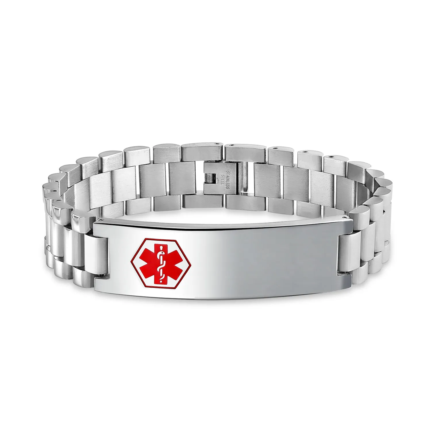 Medical ID Bracelet for Men Steel Link 8.5in Identification Band