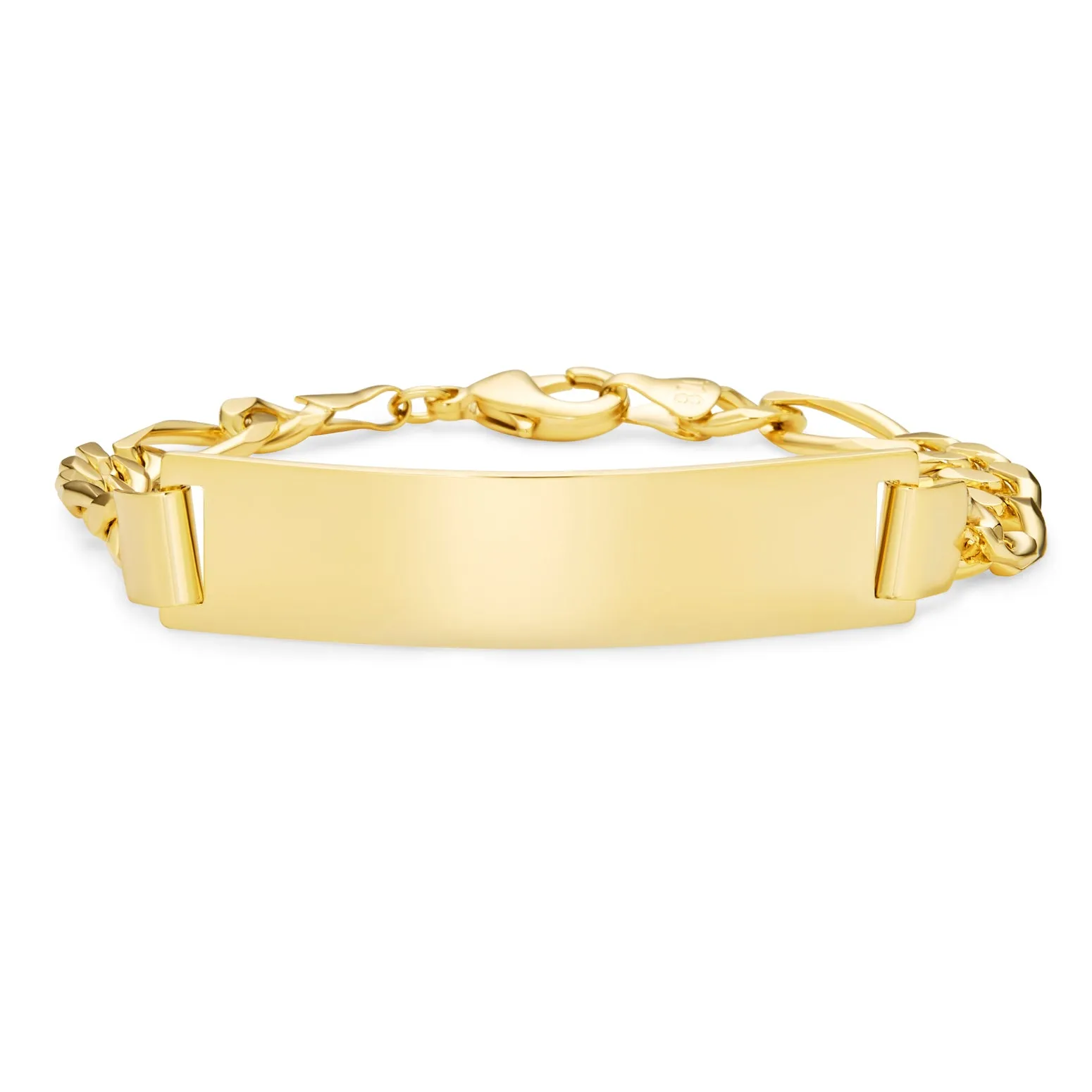 Men's 18K Gold Plated Figaro Chain ID Bracelet with Solid Name Bar