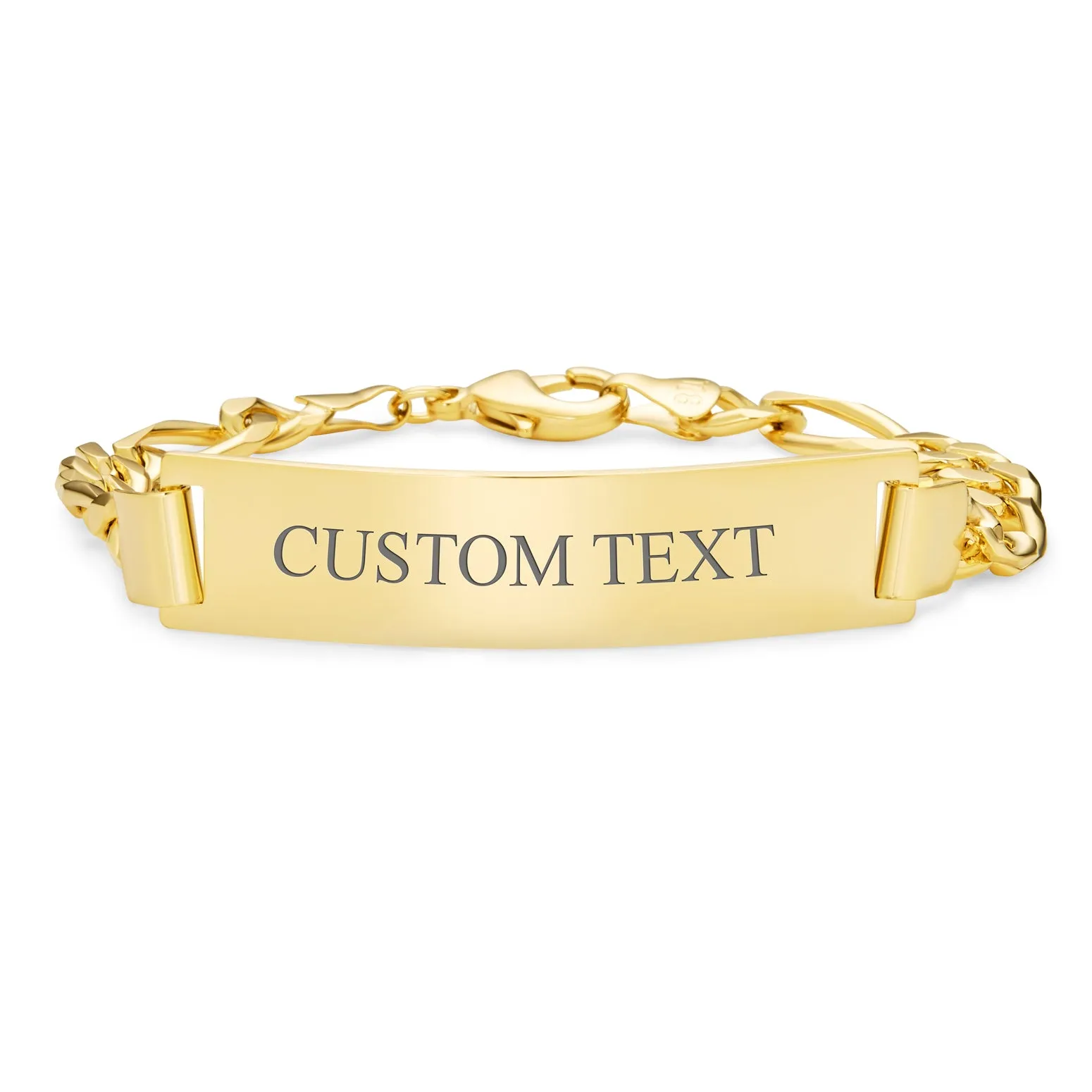 Men's 18K Gold Plated Figaro Chain ID Bracelet with Solid Name Bar