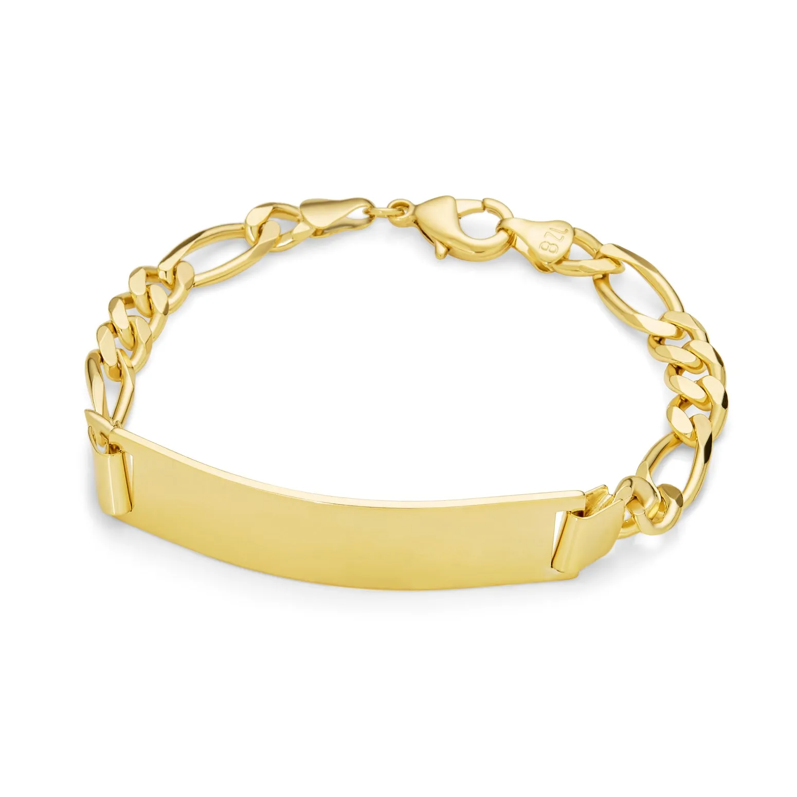 Men's 18K Gold Plated Figaro Chain ID Bracelet with Solid Name Bar