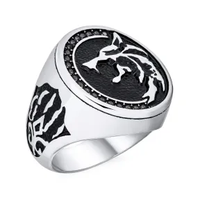 Mens Stainless Steel Viking Warrior Wolf Head Ring or Pendant for Men