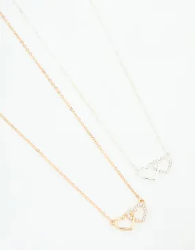 Mixed Metals Double Heart Necklaces 2-Pack