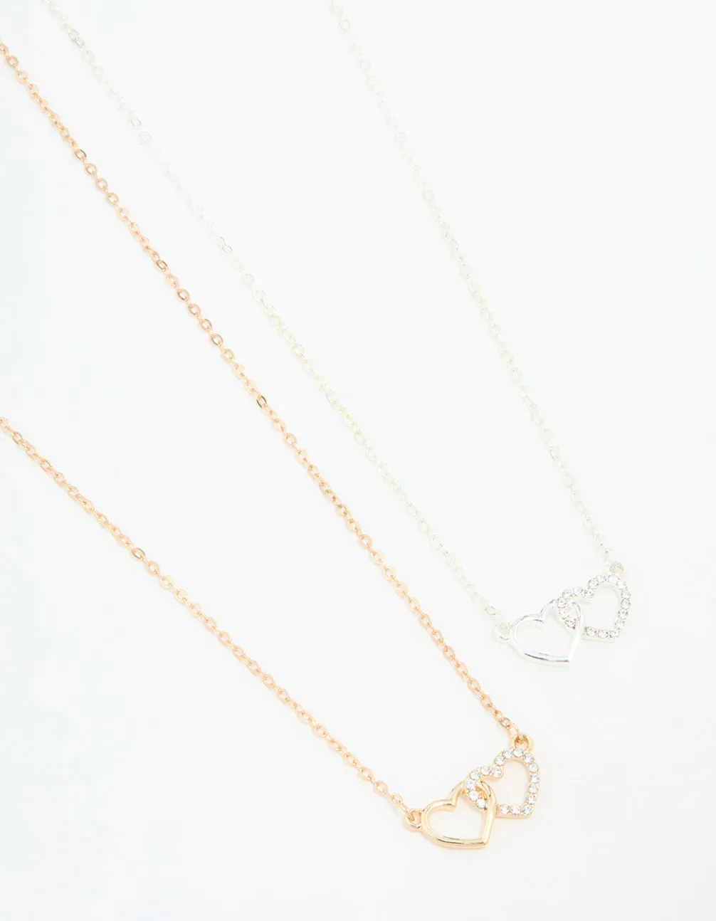 Mixed Metals Double Heart Necklaces 2-Pack