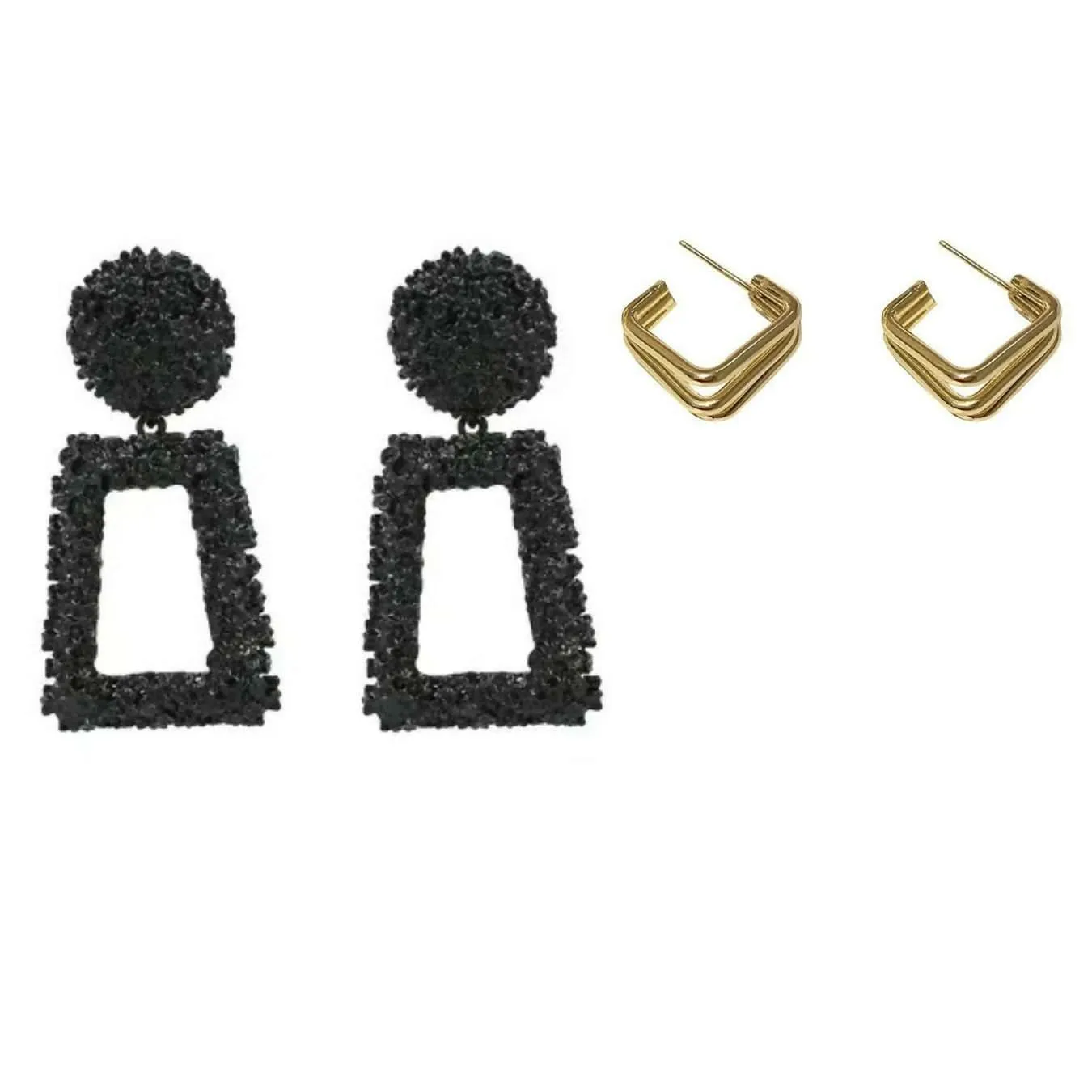 Modern Minimalism: Textured Rectangle and Hoop Earrings Set of 2