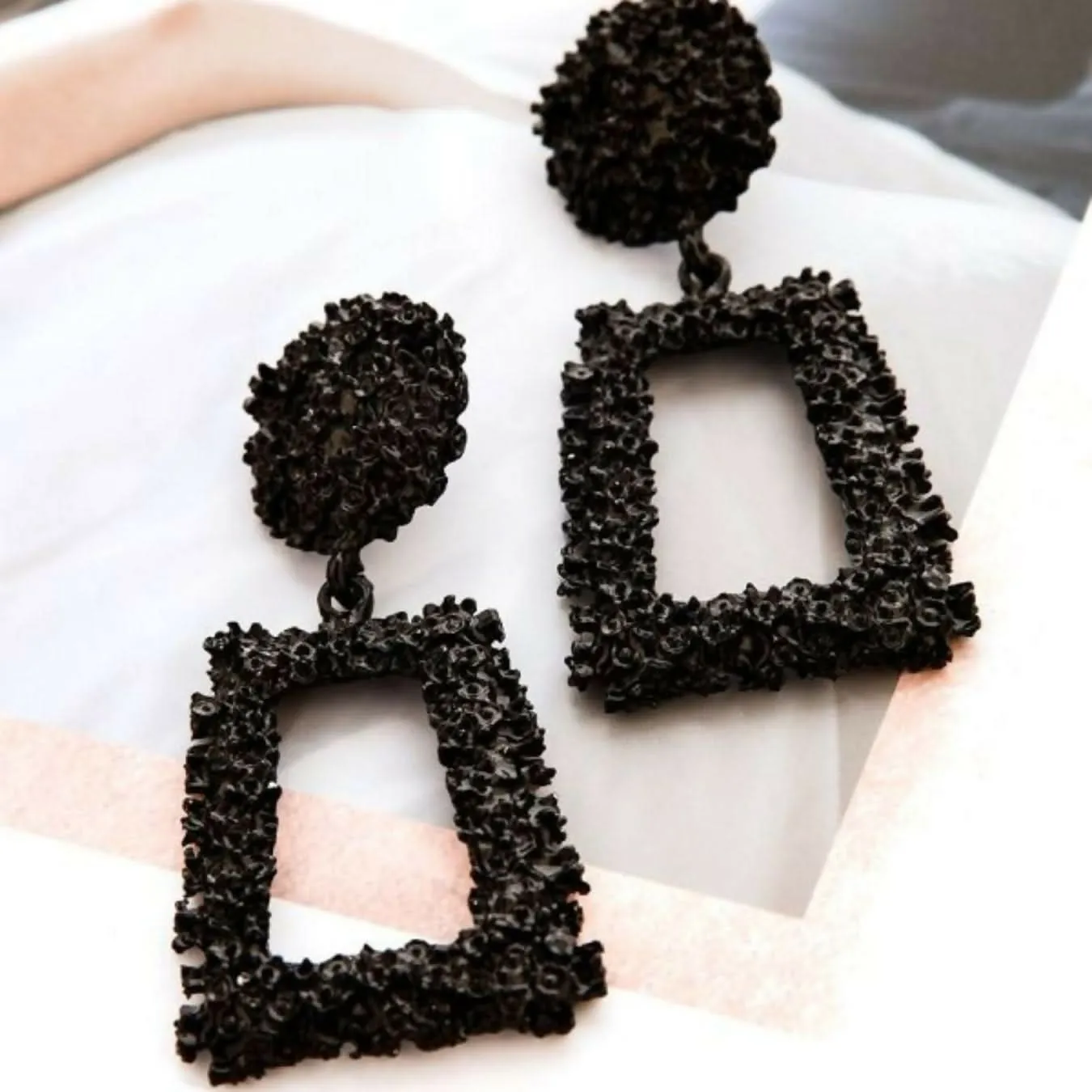 Modern Minimalism: Textured Rectangle and Hoop Earrings Set of 2