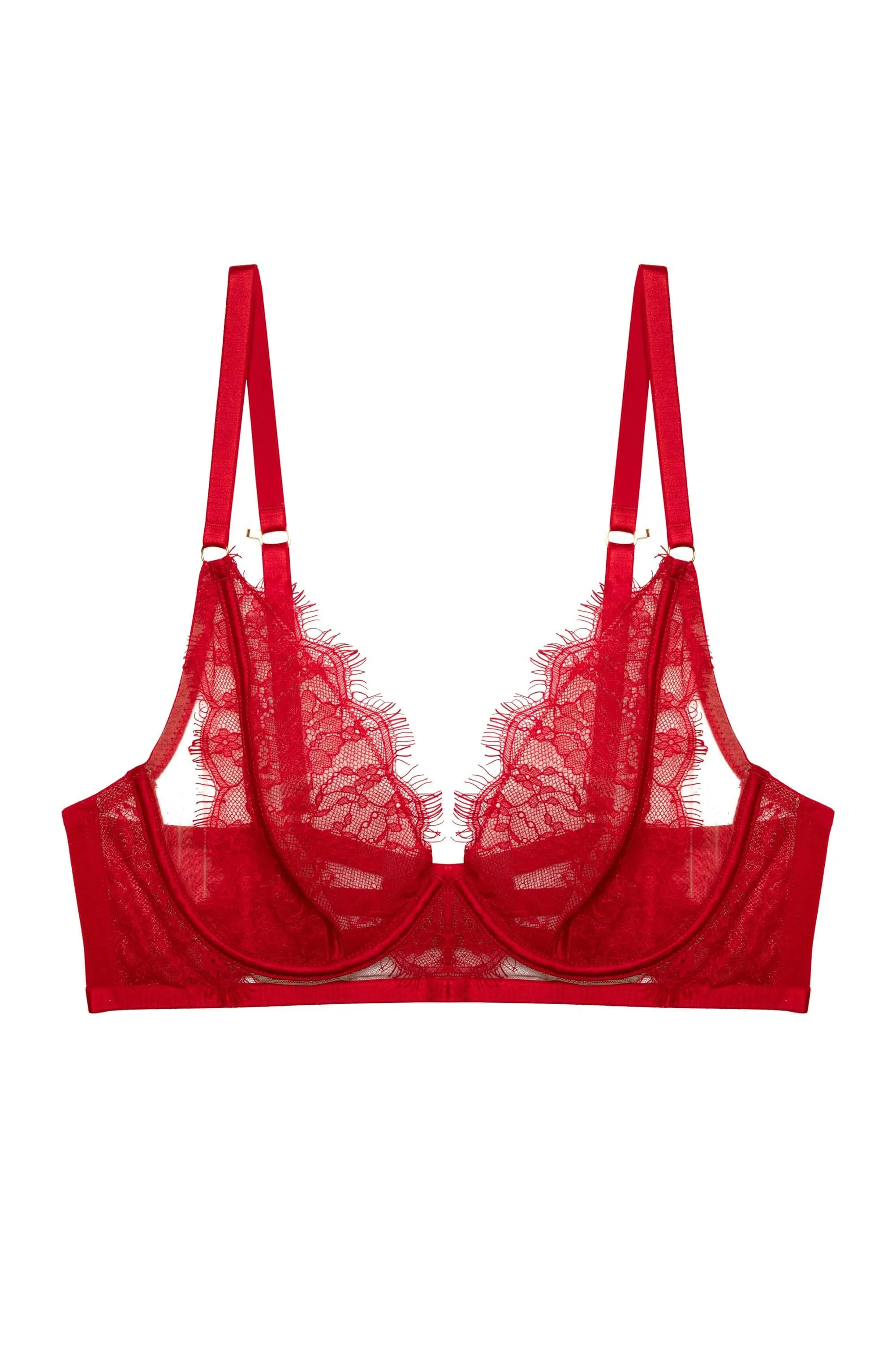 Natalia Red Eyelash Lace Plunge Bra