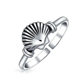 Nautical Aloha Hawaiian Beach Clam Shell Midi Toe Ring Oxidized Sterling Silver