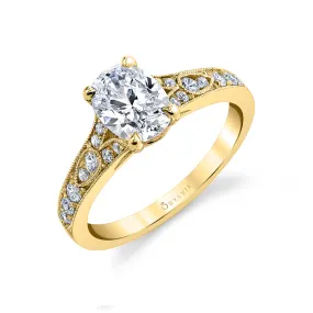 Oval Cut Vintage Inspired Engagement Ring - Chereen 18k Gold Yellow