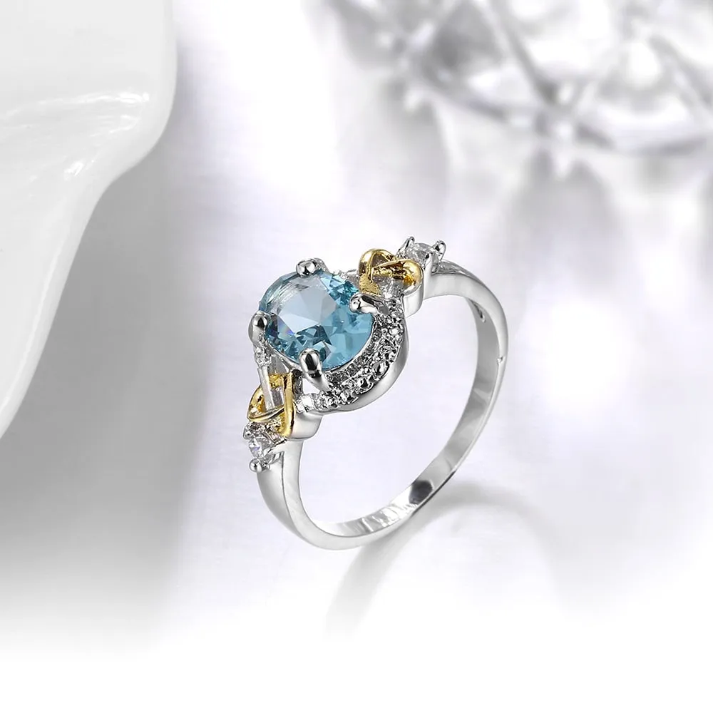 Oval Sky Blue Gemstone Ring For Women 925 Sterling Silver Jewelry